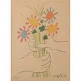 Pablo Picasso, Bouquet de Fleurs offset lithograph in colors on BFK Rives paper, sheet: 25 1/8 x 19 1/4 inches frame: 33 1/2 x 26 5/8 inches, pencil