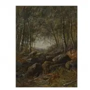 Rocks Covered in Moss inside the Forest by Joseph Thors, oil on canvas, sold Jul 2021