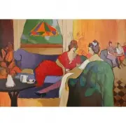 Lounging Ladies by Isaac Maimon, oil and charcoal on canvas, sold Jul 2021