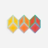 Richard Anuszkiewicz, Volumes: A Variable Multiple, 1970, The complete set of nine screenprints in colors, on PVC panels, with colophon, all contained in the original PVC hexagon box with a Plexiglas lid