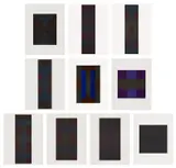Ad Reinhardt, Ten Screenprints, 1966, The complete set of 10 screenprints in colors, on heavy wove paper, with full margins, contained in the original paper folder, with title and justification pages and each in their corresponding numbered folio, accompanied by four postcard size screenprints, all contained in a repurposed New York International portfolio