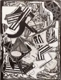 Frank Stella, La penna di hu (black and white), from Italian Folktales (A. 183), 1988, Monumental relief, etching and aquatint, on TGL handmade paper, the full sheet
