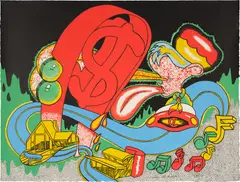 Peter Saul, Golden Gate Bridge, 1968, Lithograph in colors, on German Etching paper, the full sheet