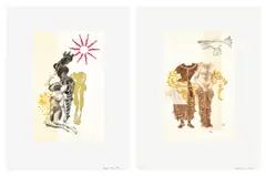 Maligned Monsters by Shahzia Sikander, 2000, The complete set of two aquatints with drypoint and Chine collé in colors, on Somerset paper, with full margins, sold Apr 2025