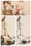Philip Pearlstein, Two Female Models on Rocker and Stool; Female Nude with Legs Up / Color; and Female Nude with Legs Up / B&W (F. 37, 39 & 40), 1975 & 1976, Three lithographs, two in colors, on wove paper, the full sheets