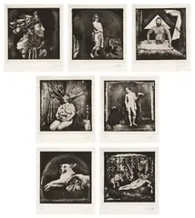 Joel-Peter Witkin, Harvest; Helena Fourment; Man Without Legs; Portrait of Nan; Ragazzo con quattro Braccia; The Result of War: The Cornucopian Dog; and Venus, Pan and Time, 1985, Seven photogravures, on Arches paper, with full margins