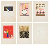 Lucio Del Pezzo, Sei Plastigrafe, 1966, The complete set of six plastigraphs in colors, all mounted as issued within cream card mats, with title page, text and justification, all bound (as issued), in dark green leather with marbled paper boards