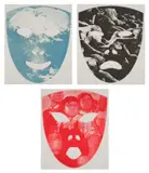 Vito Acconci, End Mask; People Mask; and Red Mask, 1983, The complete set of three photo-etchings in blue, black and red with embossing, on Arches Cover paper, with full margins