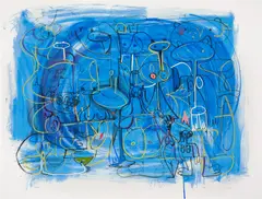 George Condo, Abstract Composition in Blue, 1998, Screenprint in colors, on Hahnemühle paper, the full sheet