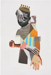Deborah Roberts, The Front Lines, from All That I AM ll, 2018, Pigment print in colors with screenprinted glitter, collage and hand-addition, on Hahnemühle Photo Rag paper, with full margins