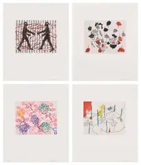 Ghada Amer, Untitled Suite, 2000, The complete set of four etching and aquatints in colors, on Hahnemühle etching paper, with full margins