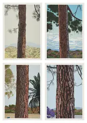 Jake Longstreth, Los Angeles Pines, 2022, The complete set of four screenprints in colors, on wove paper, with full margins, all loose (as issued), all contained in the original heavy card folio