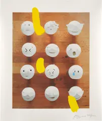 Laura Owens, Untitled, 2014, Archival inkjet print in colors with yellow Flashe vinyl paint additions, on Gampi paper, with full margins