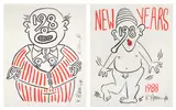 Keith Haring, Untitled; and [New Years Invitation 1988] (L. p. 92), 1988, Two screenprints in colors, on laid paper, with full margins