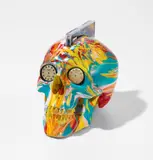 Damien Hirst, The Hours Spin Skull, 2009, Unique multiple comprising a plastic skull with gloss enamel paint in colors, with inset watch faces, accompanied by The Hours CD album See the Light , all contained in the original black cardboard packing box