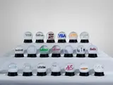 Ligorano & Reese, The History of Art Snow Globes, 2011, The complete set of 20 glass snow globes with hand-cast acrylic text and black bases