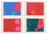 Patrick Heron, Interlocking Pink and Vermillion with Blue; Six in Vermilion with Red in Red; Two Pink Discs in Dark Reds; and Interlocking Scarlet and Pink in Deep Green, from April 1970, 1970, Four screenprints in colors, on smooth wove paper, with full margins