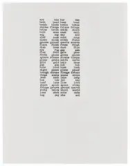 Carl Andre, arc bin bur cam, 1962, Typewriter ink, on wove paper