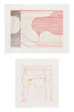 Richard Diebenkorn, Construct (Drypoint); and Construct (Red), from Eight Color Etchings (G. pp. 38-39, L. 266 & 267), 1980, Two etching, aquatint and drypoints in colors, on Rives BFK paper, with full margins