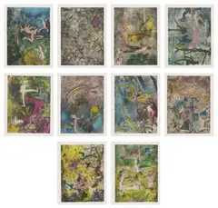 Roberto Matta, Centre noeuds (Center Knots) (F. 88-97, S. 393-402), 1974, The complete set of 10 etching and aquatints in colors, on Arches paper, with full margins, the sheets loose (as issued), contained in the original paper folio, lacking the original title page, colophon, text and portfolio