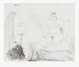 Pablo Picasso, Courtisane au lit avec un visiteur (Courtesan in Bed with a Visitor), plate 73 from Série 347 (Bl. 1553, Ba. 1569), 1968, Etching, on Rives BFK paper, with full margins