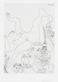 Pablo Picasso, Télévision: gymnastique au sol, avec spectateurs (Television: Floor Gymnastics, with Spectators), plate 283 from Série 347 (Bl. 1763, Ba. 1780), 1968, Etching, on Rives BFK paper, with full margins