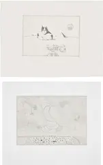 Saul Steinberg, Sphynx; and North Dakota (G. 1180 & 1182), 1981; and 1984, Two etchings, one in colors, on CM Fabriano and Rives BFK papers, with full margins