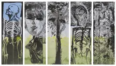 Jim Dine, The Foreign Plowman (C. 22), 1988, Monumental heliorelief, woodcut and etching polyptych in colors with acrylic hand-coloring, on five sheets of Arches Cover paper, the full sheets