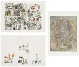Öyvind Fahlström, Rulle (Suggestions for the Cold War); Phase 3 of Sitting: Five Panels; and Africa Model, 1974, Three screenprints in colors, on wove paper, with full margins