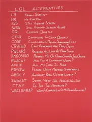 Scott Reeder, LOL Alternatives, 2014, Screenprint, on red paper, with full margins