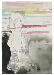 Untitled by Gert & Uwe Tobias, 2005, Unique ink, graphite, typewriter ink, and watercolor drawing in colors, on wove paper, sold Jun 2025