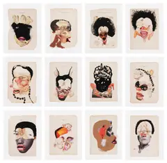 Wangechi Mutu, Histology of the Different Classes of Uterine Tumors, 2006, The complete set of 12 digital prints in colors with mixed media collage including hand-applied fur and glitter, on Epson Premium glossy photo paper, with full margins