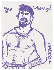 Stephen Tashjian, yo whassup?, 1993, Unique acrylic drawing in purple, on wove paper