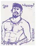 Stephen Tashjian, yo whassup?, 1993, Unique acrylic drawing in purple, on wove paper