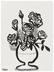 Stephen Tashjian, Untitled (flowers), c. 1993, Unique acrylic drawing with glitter, on wove paper