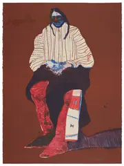 Indian with Beaded Sash, from Suite Fifteen (T. 75-189) by Fritz Scholder, 1975, Lithograph in colors, on Arches Cover paper, the full sheet, sold Jun 2025