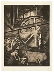 The Large Hog Hoist by Sue Coe, 1988-94, Photoetching, mezzotint and screenprint, on German Etching paper, with full margins, offered Jun 2025
