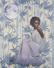 Once in a Blue Moon by Genevieve Gaignard, 2022, UV print in colors with Swarovski crystals and fabric flower appliqué, on Yupo paper mounted to 8-ply Rag Board, with fu, sold Jun 2025