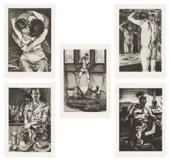 Mike Glier, Men at Home, 1984-85, The complete set of five etching and aquatints, on Arches paper, with full margins