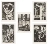 Mike Glier, Men at Home, 1984-85, The complete set of five etching and aquatints, on Arches paper, with full margins