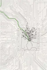 Analia Saban, Bouquet of Flowers within Circuit Board (with Green Line), 2014, Archival inkjet print with hand-coloring in green crayon, on Hahnemühle Museum Etching paper, the full sheet