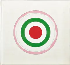 Kenneth Noland, Untitled (Painted Book), 1977, Unique acrylic painting, on white linen-bound book cover of the artist's 1977 monograph with text by Kenworth Moffett, contained in a custom Plexiglas case and stand