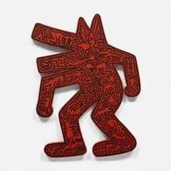 Keith Haring, Dog, 1986, Unique multiple comprised of screenprint in black on red enamel-painted and shaped plywood