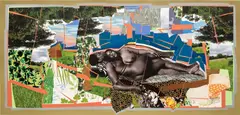 Mickalene Thomas, Sleep: Deux Femmes Noires, 2013, Monumental woodcut, screenprint and digital print in colors with collage, on Saunders Waterford paper, the full sheet