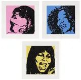 Mickalene Thomas, Trois Divas (AEIOU and sometimes Y), 2009, The complete set of three screenprints in colors with hand-applied rhinestones, on Museum Board, with full margins