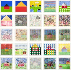 Jennifer Bartlett, House, 2003, The complete deluxe set of 25 screenprints in colors, on Somerset paper, with full margins, accompanied by a screenprint in colors on metal, all loose (as issued), all contained in the original yellow cloth-covered portfolio with embossed artist name and title