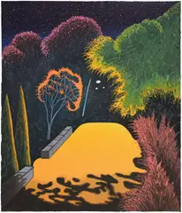 Scott Kahn, Cul de Sac, 2022, Ukiyo-e woodcut in colors, on wove paper, the full sheet