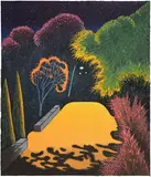 Scott Kahn, Cul de Sac, 2022, Ukiyo-e woodcut in colors, on wove paper, the full sheet