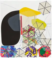 Jacob Hashimoto, The Necessary Invention of the Mind, VI, 2020, Woodcut and screenprint in colors, on Kozo Misumi paper, the full sheet