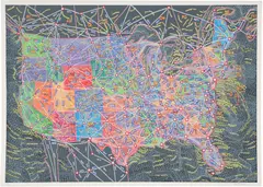 Paula Scher, USA Distances, 2018, Screenprint in colors, on heavy wove paper, with full margins